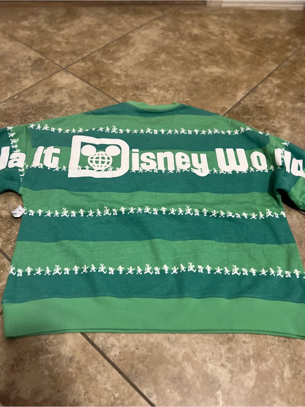 Disney Green Striped Crewneck Sweater with White Logo